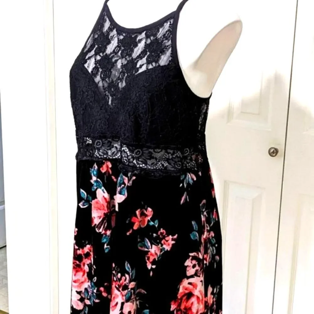 NWOT INC International Concepts Lace bodice / Floral Velvet Chemise / Mini Dress - Picture 2 of 11